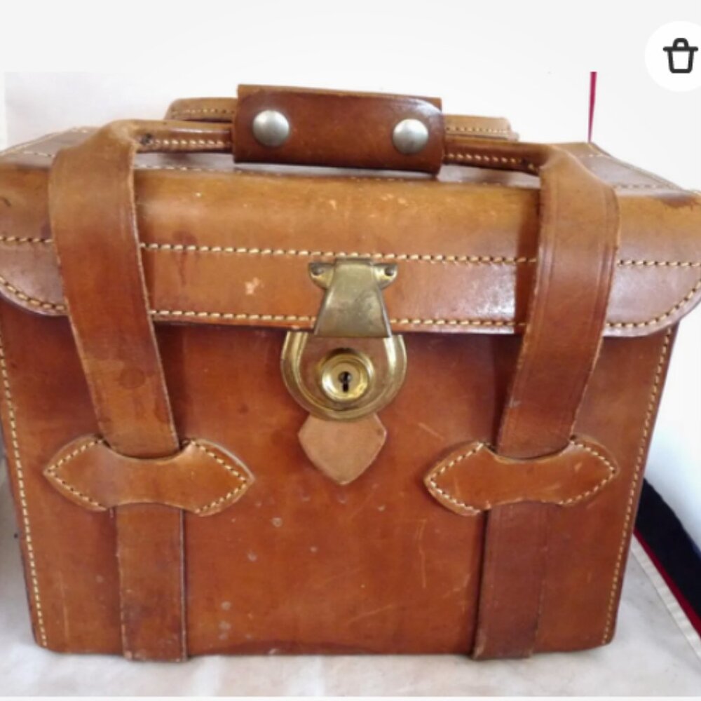 Vintage Perrin CA 209 leather camera bag brass